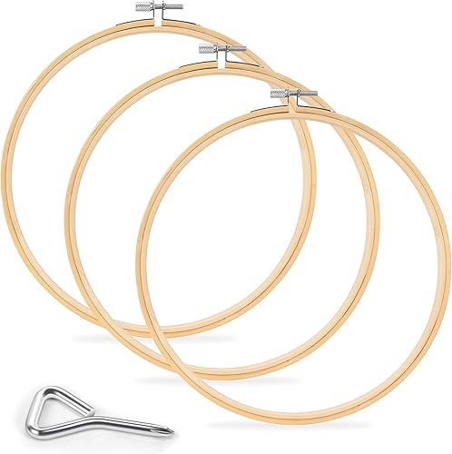 Miniatura 9 de Caydo Paquete de 3 aros de madera de 12 pulgadas para bordar círculos de punto de cruz, para manualidades, costura práctica