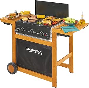 Campingaz Woody Adelaide 3 Barbacoa de Gas con 3 Quemadores, 14 Kw, Fácil Sistema de Limpieza Instaclean, Parrillas de Acero, 2 Mesas Laterales, 80x50x20 cm, Gris (Antracita), 3000004975