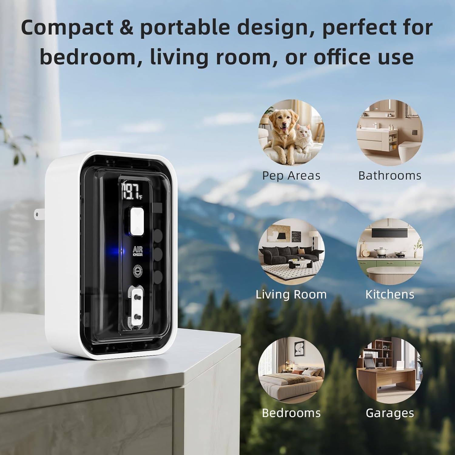 Plug-In Air Ionizers & Ionic Air Purifier — Negative Ion Generator, Ozone-Free Filterless Odor Eliminator, Pet & Litter Box Deodorizer, Quiet Bedroom/Kitchen/Bathroom Freshener with LED Light, Black