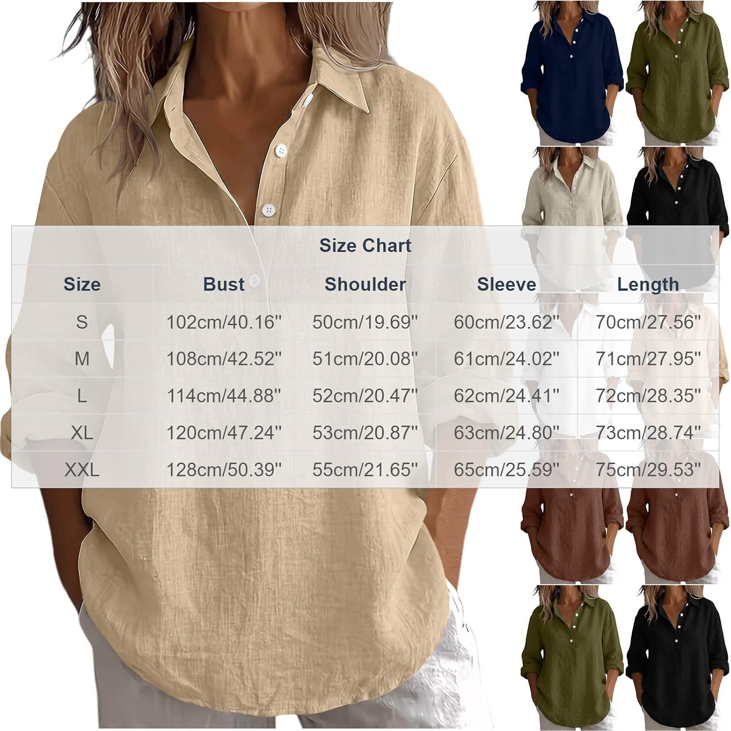 Cotton Linen Tops for Women Loose Fit Button V Neck Collar Gauze Shirts | Cotton Linen Tops for Women Gauze Long Sleeve V Neck Oversized Button Down Blouses Loose Fit Casual Summer Office Clothes