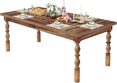 Miniatura 9 de Tribesigns Mesa de comedor de madera de 62 pulgadas para 4-6 personas, mesa de cocina rectangular grande de granja, mesa de comedor, muebles de