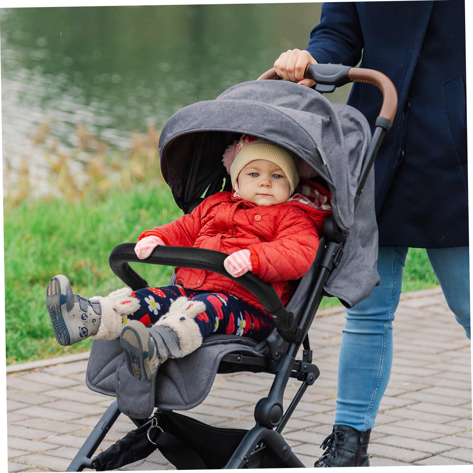 Stroller Snack Tray mit Verstellbarem Kinderwagenlenker Armlehnenpuffer aus Pu Leder und Eisen Wasserabweisend und Abnehmbar für Kinderwagen