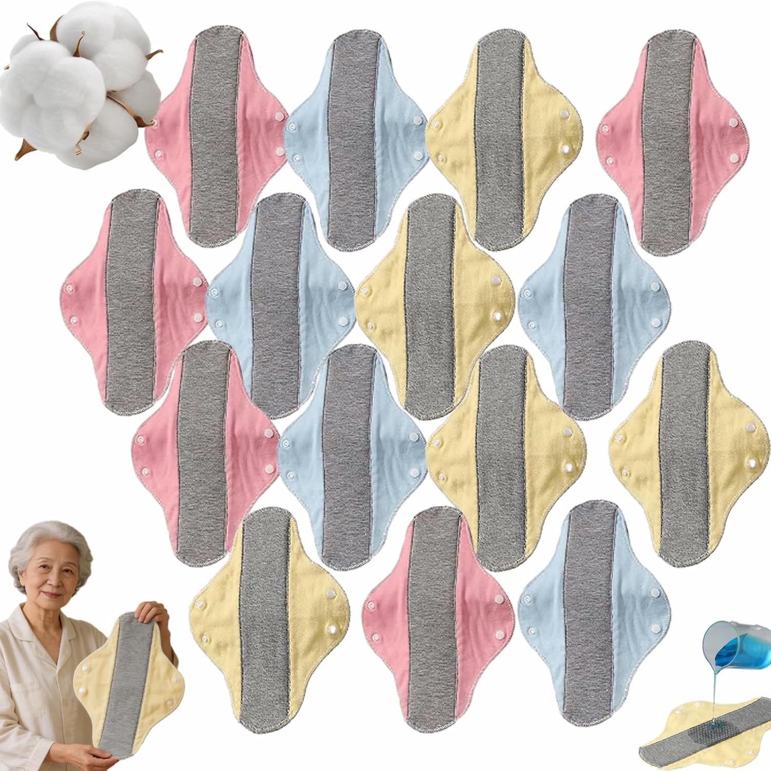 Velours Pads Incontinence, Social Shield Pads for Women, Velours Pads Cotton for Women, Reusable Cloth Pads, Leak-Proof Waterproof for Elderly Care, Feel Dry, Comfortable (21pcs)