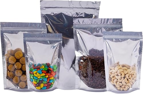 Miniatura 6 de Paquete de 100 bolsas de Mylar para almacenamiento de alimentos, papel de aluminio resellable, bolsa transparente de pie con ventana frontal de 5.91