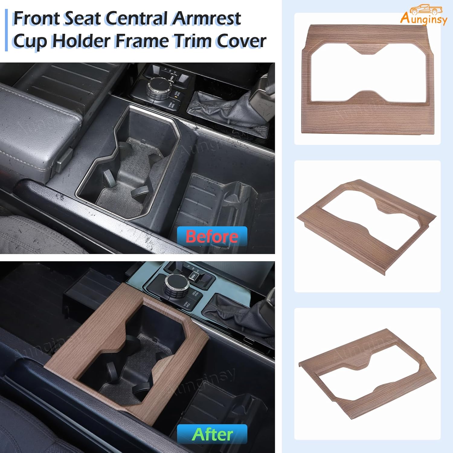 Aunginsy Car Front Rear Cup Holder Frame Trim Cover Compatible with Toyota Tundra/Sequoia 2022-2026, ABS Center Console Armrest Water Cupholder Panel Decorative Cover Protection Interior Accessories