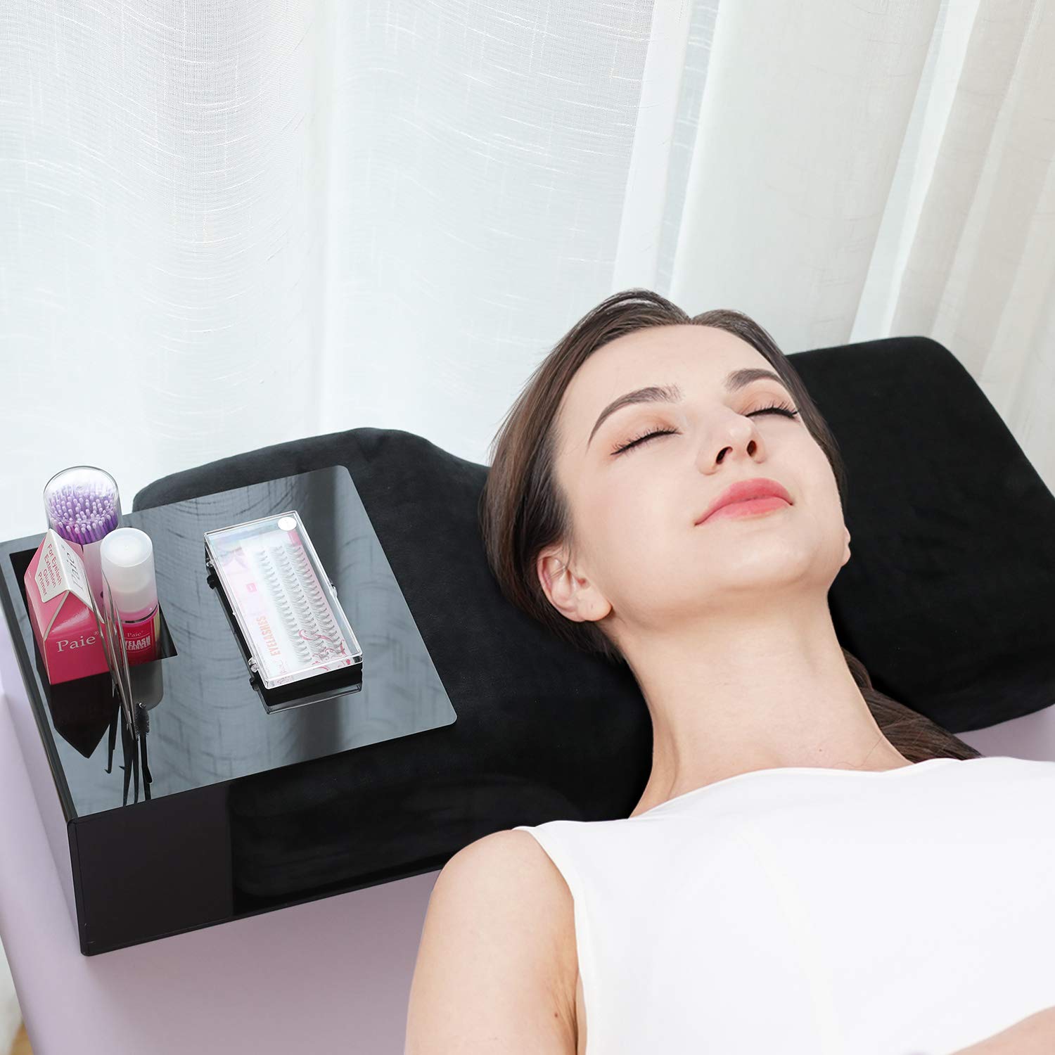 Professional Eyelash Extension Memory Foam Pillow With Acrylic Shelf Organizer Stand, Lash Extension Grafting Pillow Makeup Tool Display Cabinet Shelves with Velvet Pillowcase