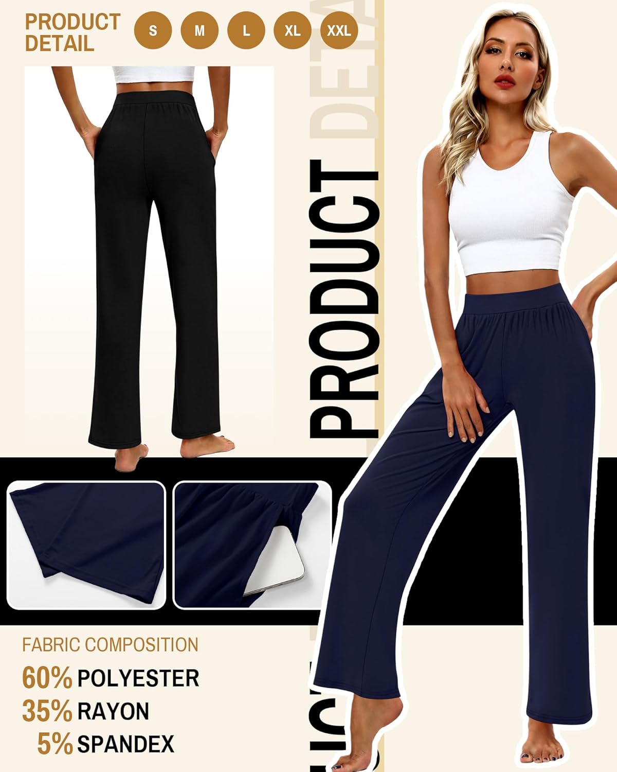 Huukeay 3 Pack Women's Lounge Pants, Cozy Wide Leg Lounge Slacks with Pockets Loose Flowy Yoga Sweatpant Workout Comfy Jogger - Image 3