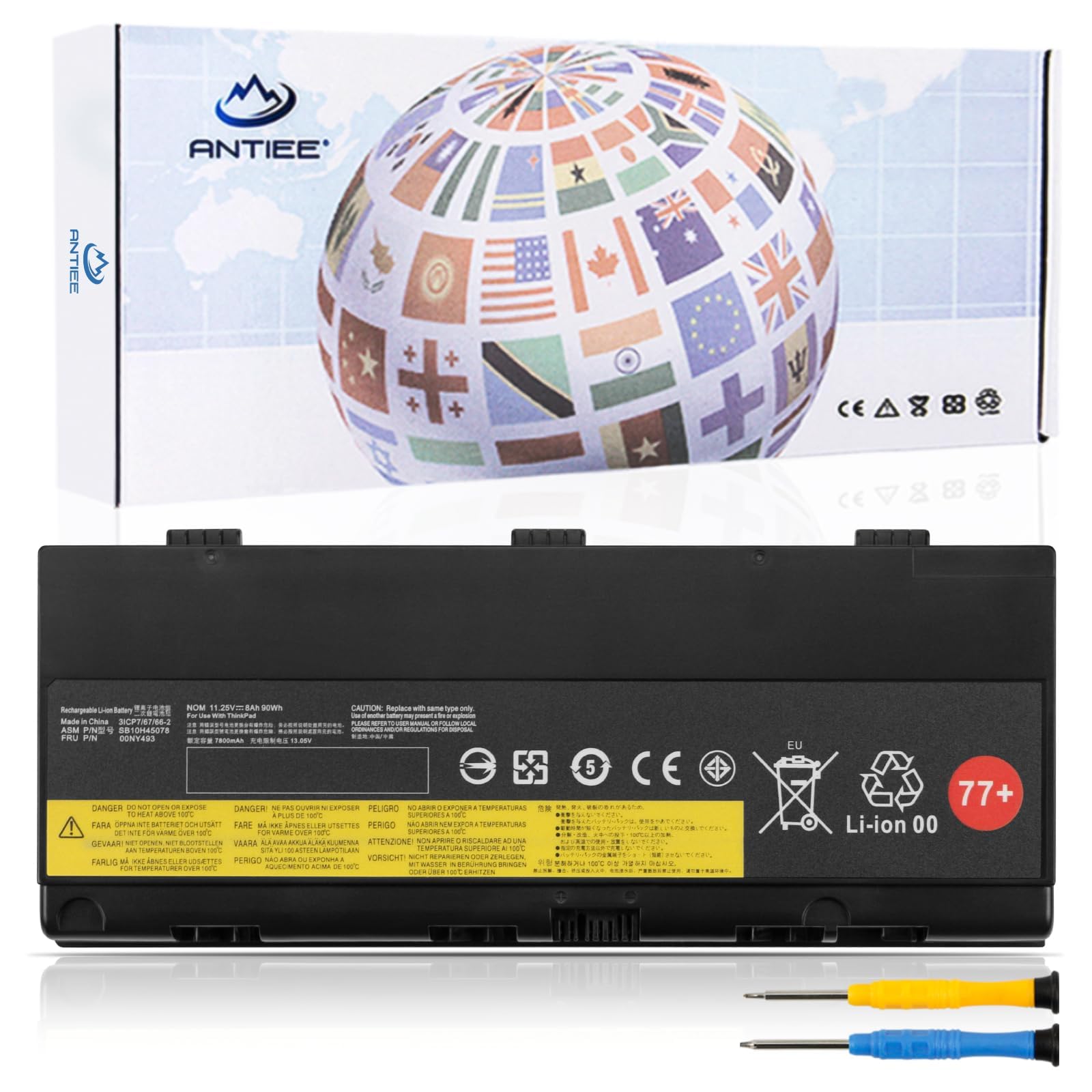 ANTIEE 77+ 00NY493 SB10H45078 Laptop Batteria Compatible with Lenovo ThinkPad P50 P51 P52 Series Notebook 01AV477 SB10H45077 SB10H45078 00NY492 L17L6P51 L17M6P51 01AV495 77+ 77++ 11.25V 90Wh