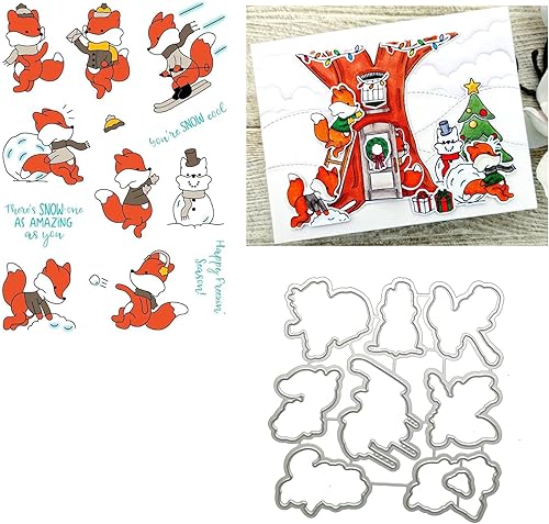 Miniatura 1 de Winter Fox - Juego de sellos y troqueles para hacer tarjetas, sellos transparentes y troqueles de corte de metal para álbumes de recortes,