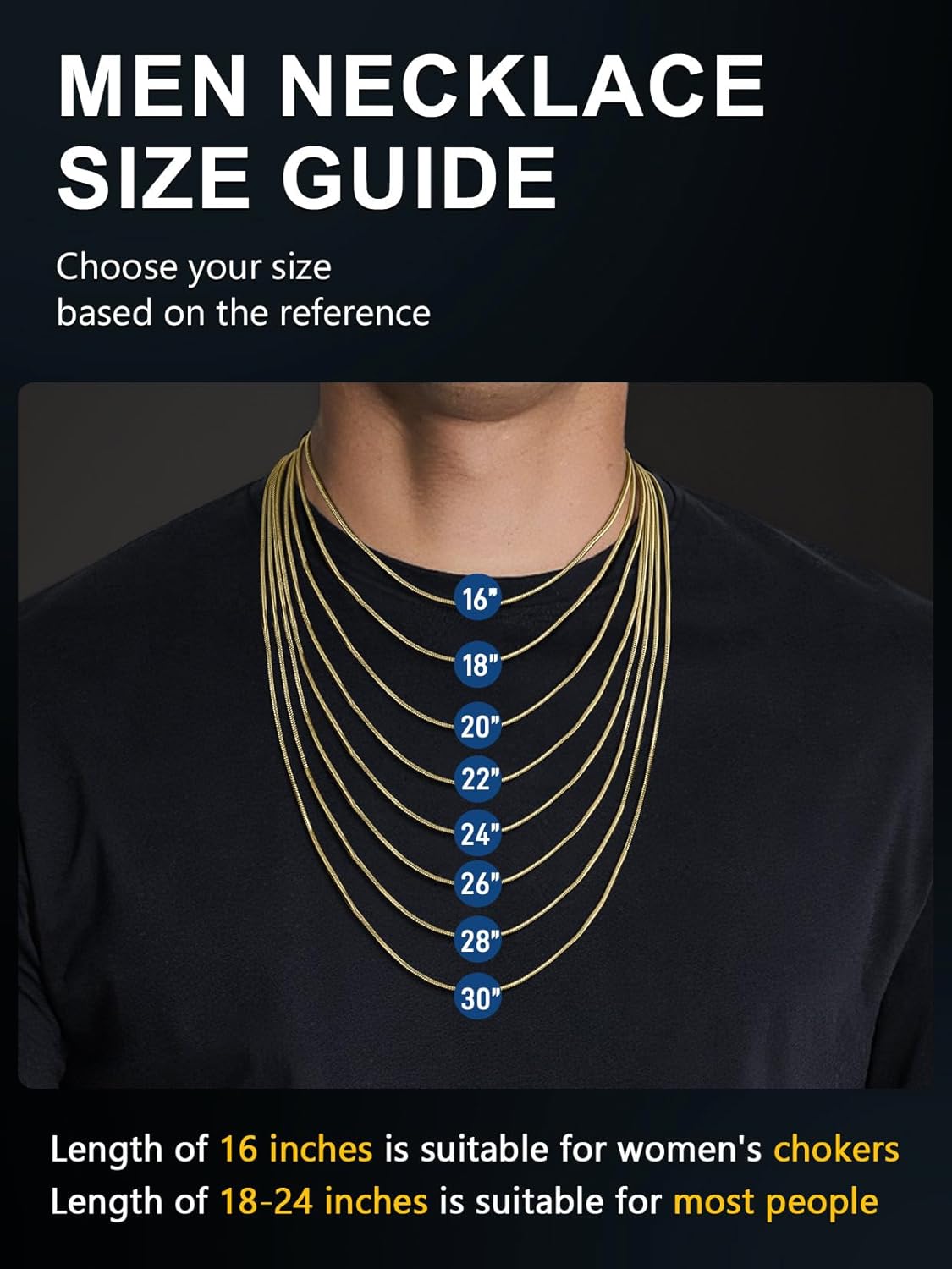 ChainsPro Round Snake Chain for Men Women Choker Layered Necklaces, 16-30inch Stainless Steel/Gold Plated/Black Hip Hop Men's Chain Necklace - Image 6