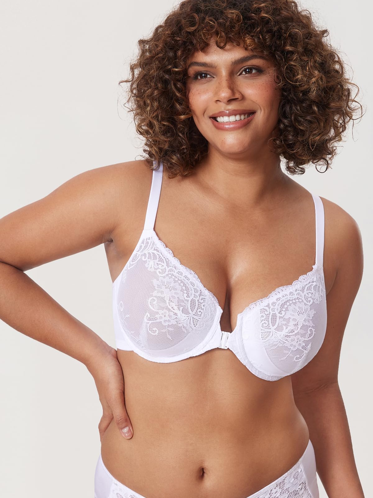 DELIMIRA Femme Soutien Gorge Fermeture Devant avec Armature Grande Taille Dentelle Non Rembourré