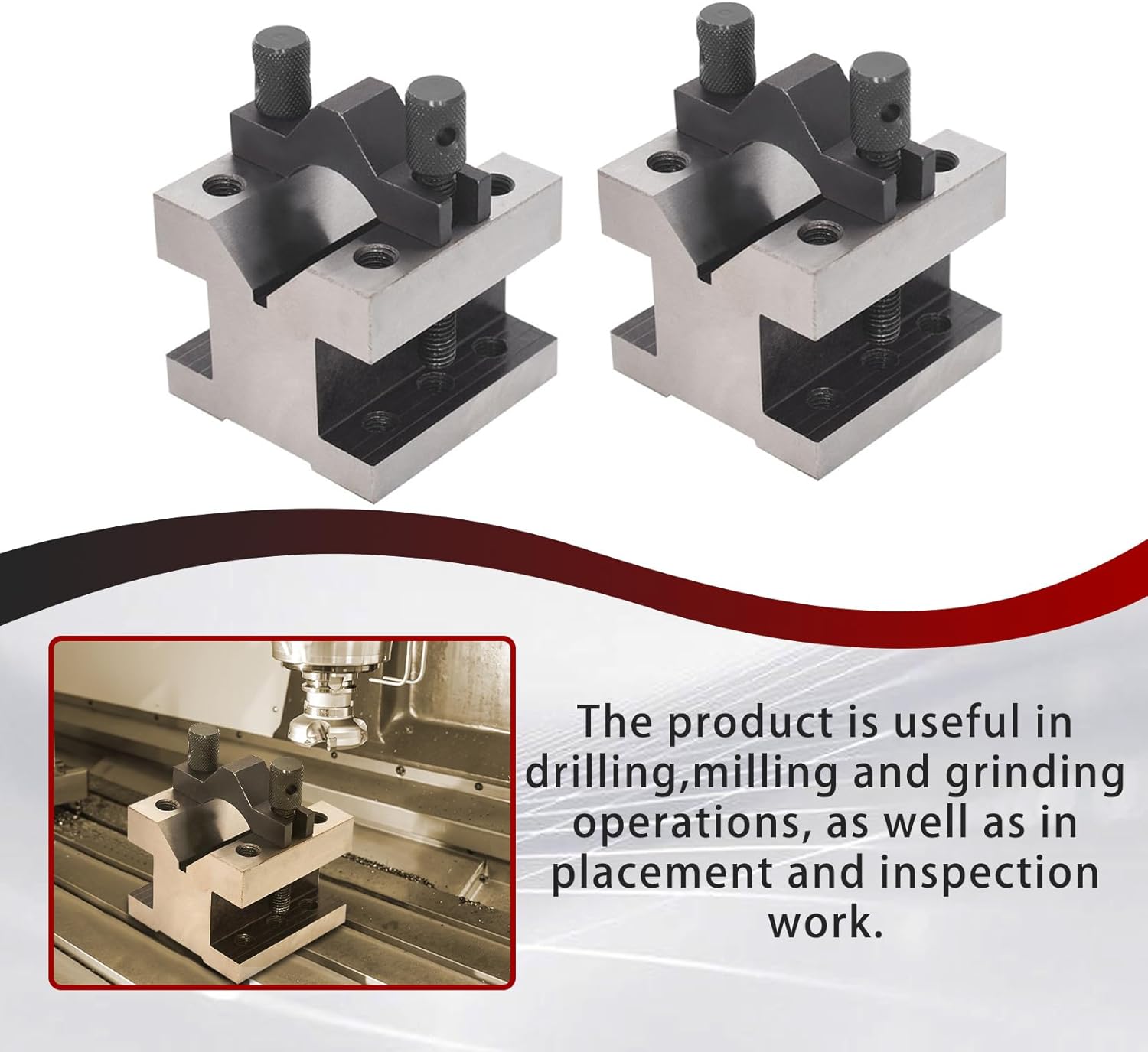 findmall V Block with Clamp Set Hardened Steel 90 Degree Angle Accuracy V Block Set 2-3/8 x 2-3/8 x 2 Multi-use Gauge Gage Machinist Tool with Wooden Case