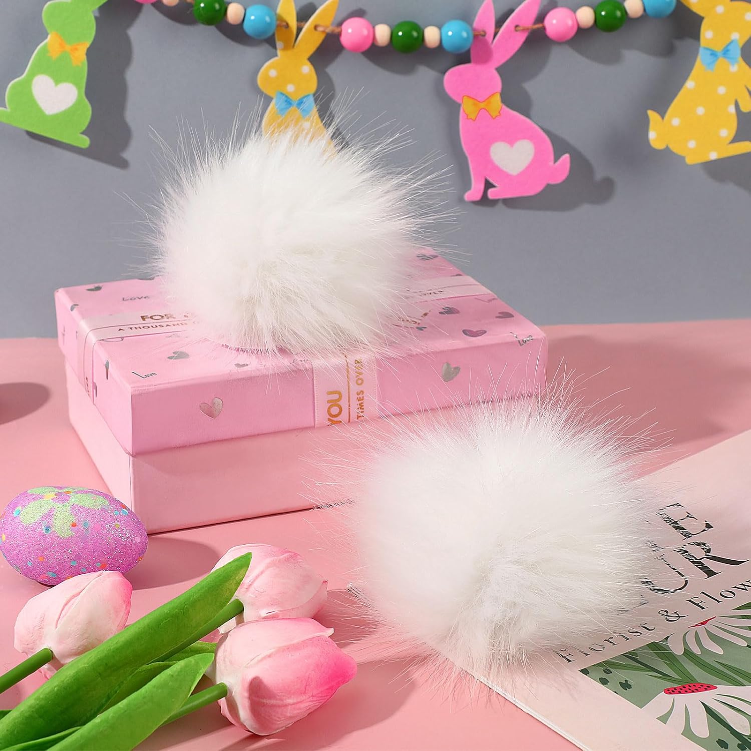 4 Pack 4 Inch Plush Rabbit Tail Fluffy Bunnies Tail Pin Rabbit Costume Accessories for Easter Halloween Cosplay Party Deocr