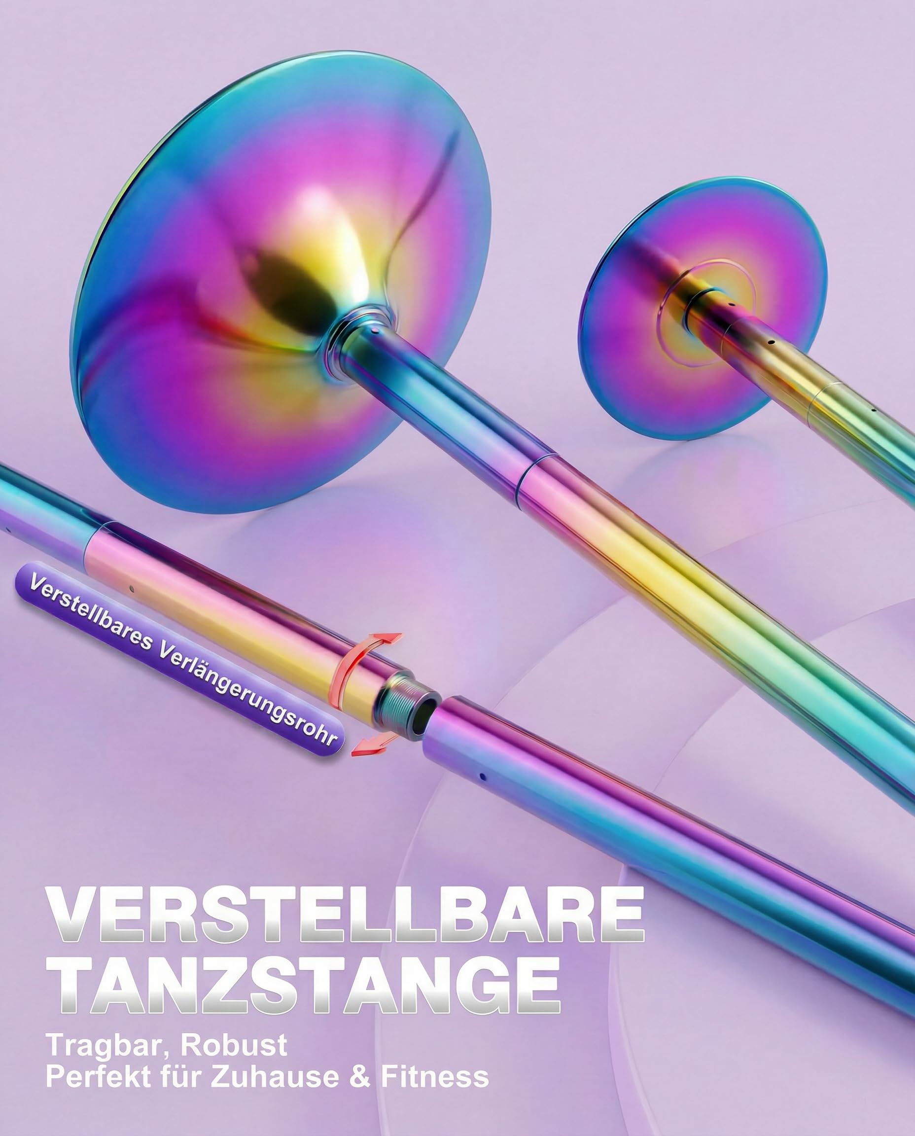 WantJoin Pole Dance Stange 45mm, Tanzstange Höhenverstellbar 224-275 cm, Statisch & Spinning, Verchromter Stahl,Poledance Set für Zuhause, Fitnessstudio, Indoor, Club und Party, Ohne Bohren