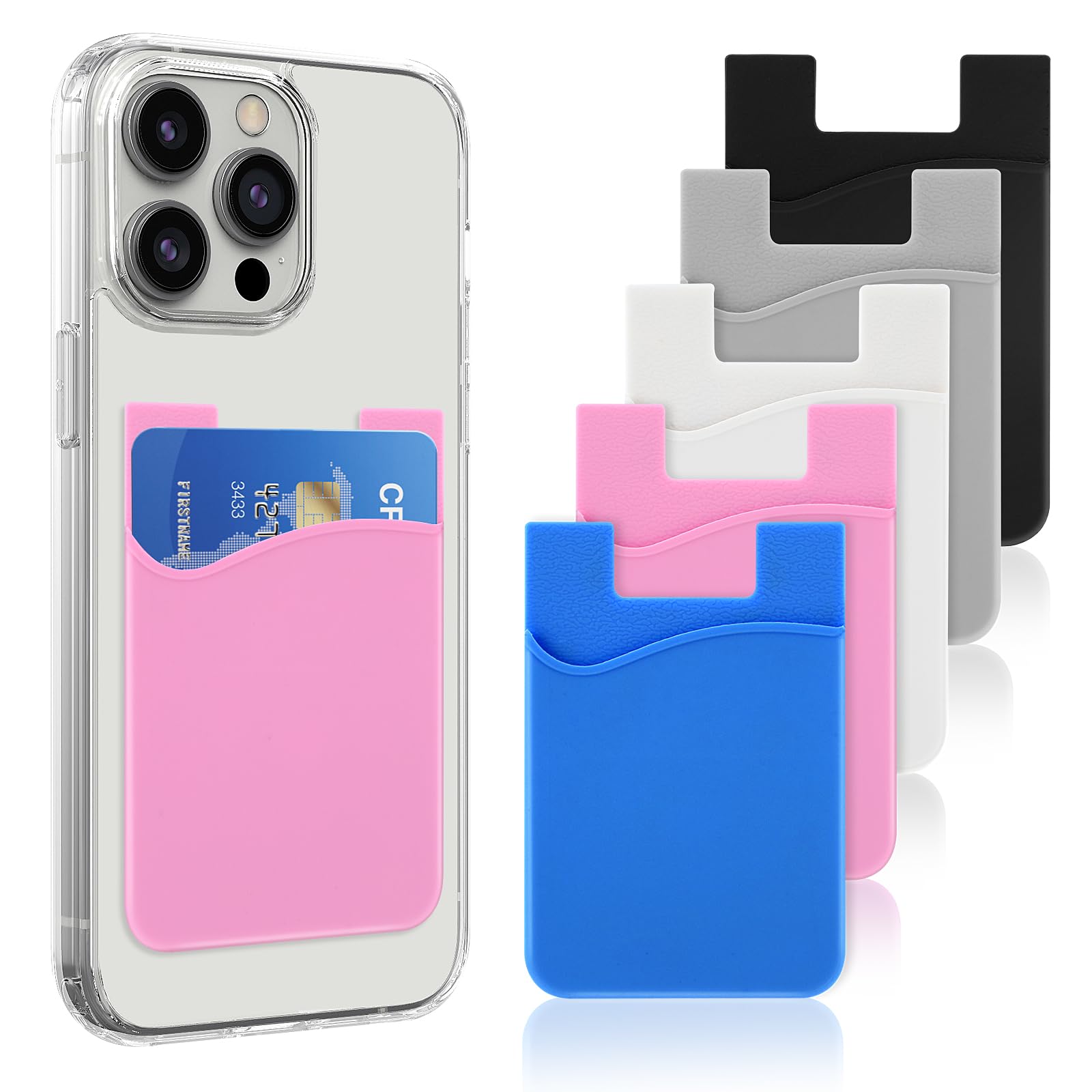 WLLHYF 5 Porta Carte In Silicone Per Retro Telefono – Multicolore, Adesivo Riutilizzabile, Per Carte E Contanti - 5