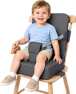Booster Seat for Kitchen Chair, Upgrade Toddler Booster Seat for Table | 3.5” High Density Foam Toddler Booster Seat for Dining Table with 2” Backrest, Front Safety Buckle, Travel Booster Chair