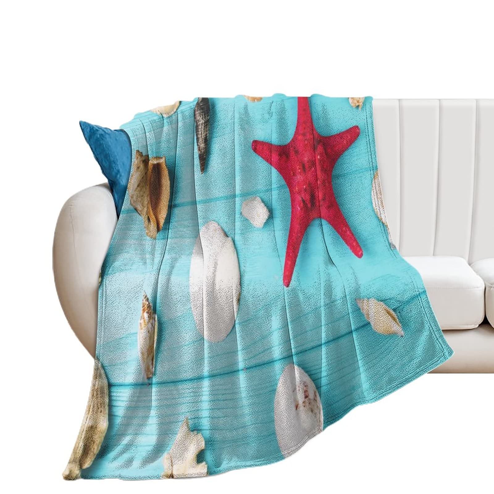 Couverture coquillage et étoile de mer en flanelle douce pour canapé et lit de 76x101 cm
