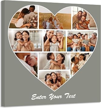 ZXHYWYM Collage Canvas Prints with Your Photos Custom Multi Image and Text Wall Art Personalized Heart Shaped Picture Home Decor Framed 10, 16.00" x 16.00"