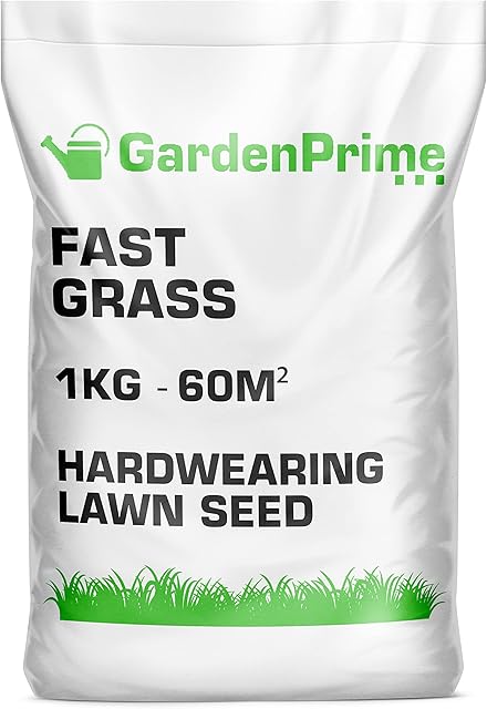 GardenPrime Fast Grass Lawn Seed - 1KG - Strong Durable Grass Seed, Fast, Rapid Green Cover, Ideal for Large Projects, Patch Repairs, Overseeding, New Lawn