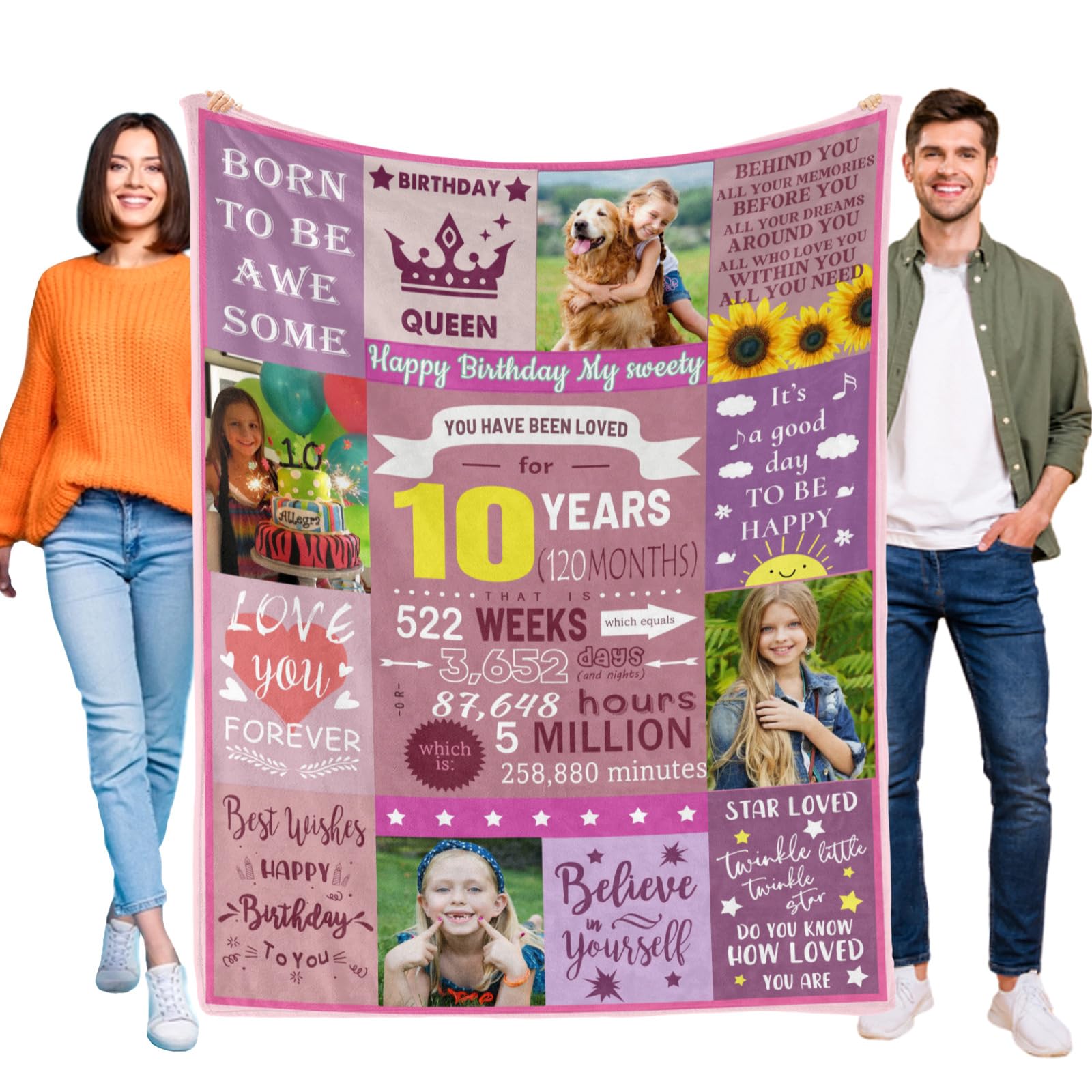 Kendt Personalised 10th Birthday Gifts for Girls, Custom 10th Birthday Blanket with Photos,10 Year Old Gifts for GrandDaughter,Daugther Sister,Niece,10th Birthday Presents,10th Birthday Decorations — image 1
