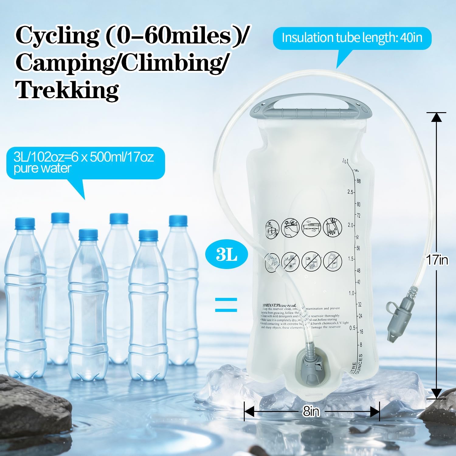 1.5L/2L/3L Hydration Bladder, Leakproof Water Bladde, for Cycling Hiking Camping