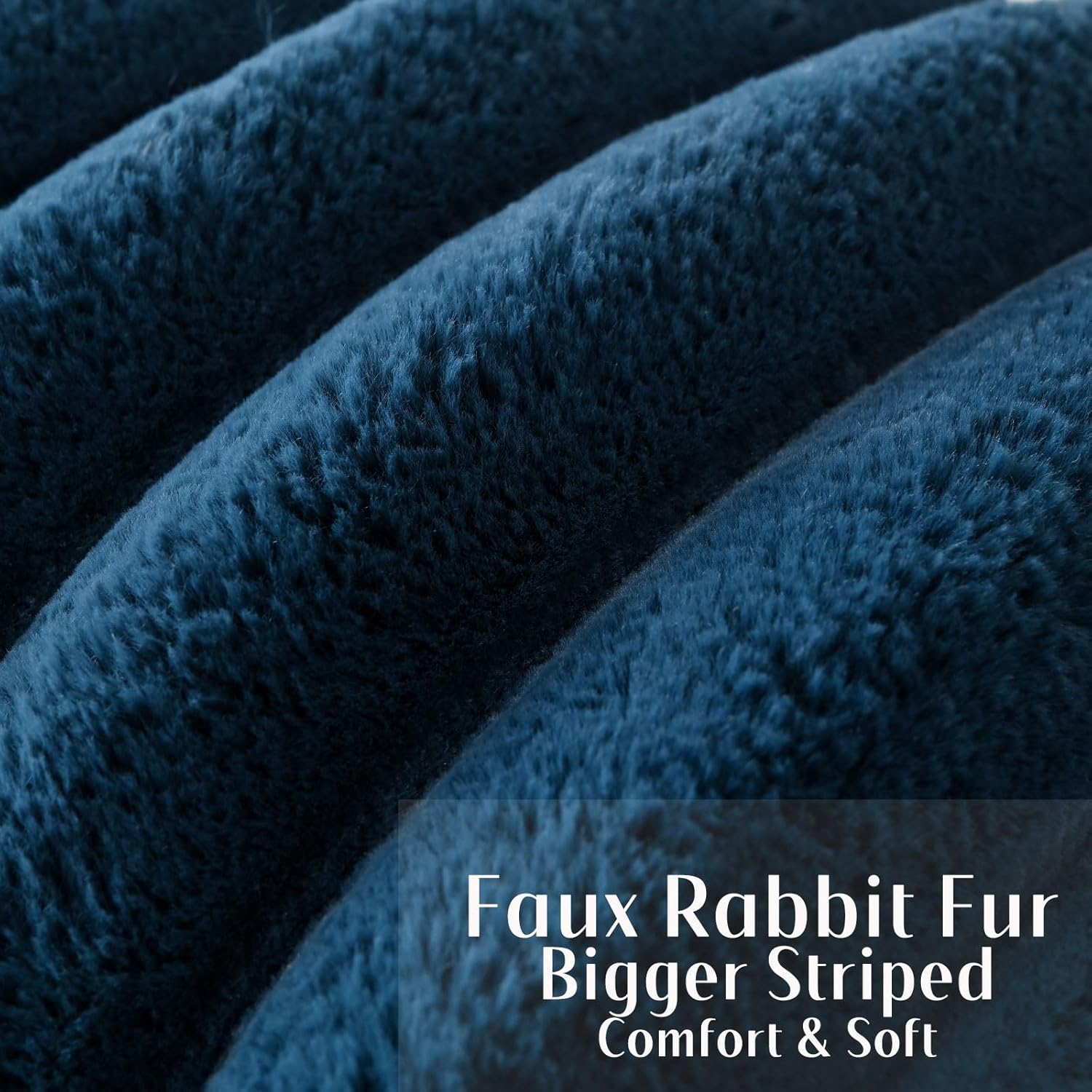 FUTEI Navy Blue Decorative Throw Pillow Covers 18x18 Inch Set of 2, Square Soft Faux Rabbit Fur Thick Striped Cushion Cover,Winter Home Decor for Couch Bed Living Room - Image 2