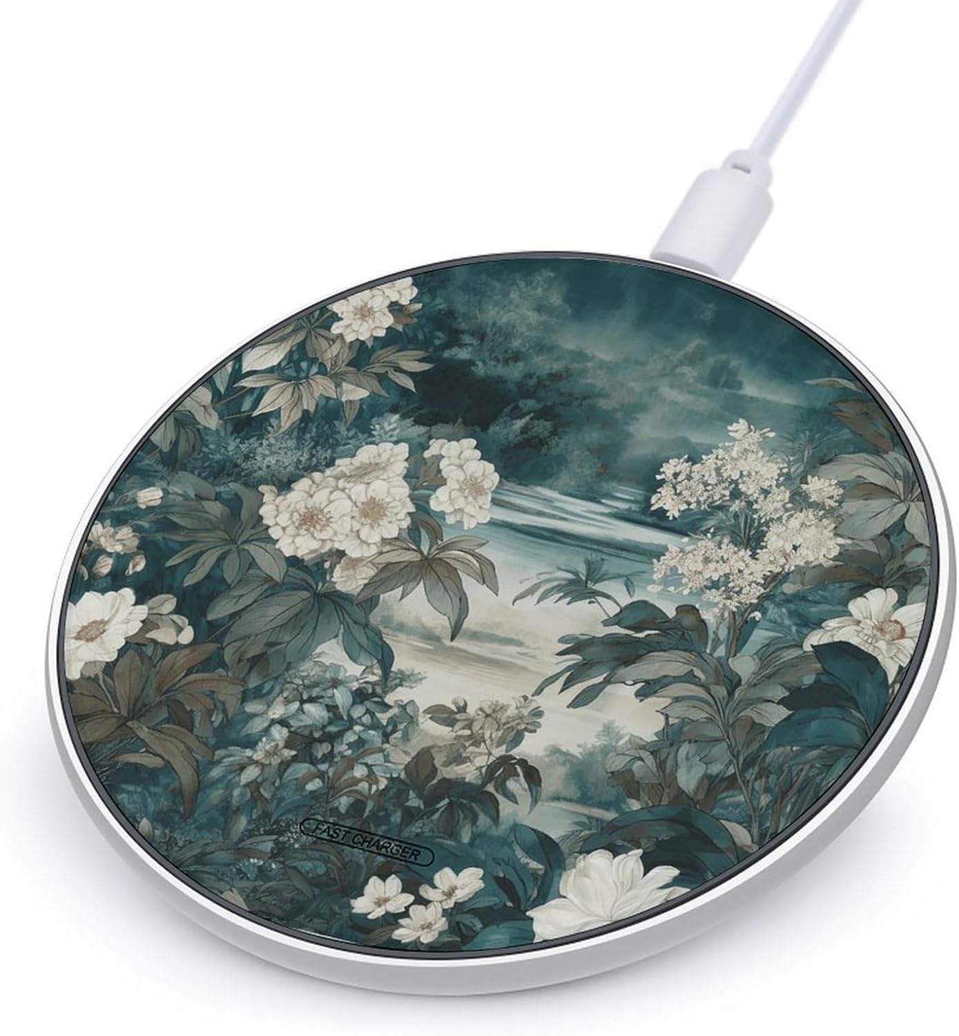 White and Emerald Wireless Charger 10W Max Fast Wireless Charging Pad Lightweight Charging Station Portable Ultra Slim Charger Mat for Most Phone for Travel Home Office Desk