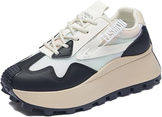 Womens Platform Sneakers Lightweight Walking Shoes with Arch Support Breathable Mesh & Retro Lace-Up Casual Shoes