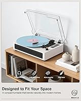 Vista 6 de Tocadiscos de vinilo Bluetooth, reproductor de vinilo retro de 3 velocidades con altavoces integrados, entrada AUX, parada automática, grabación