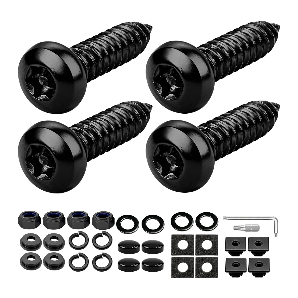 Photo 1 of Mandark Car License Plate Screws - Black, Anti-Theft, Universal Fit (4 Set)