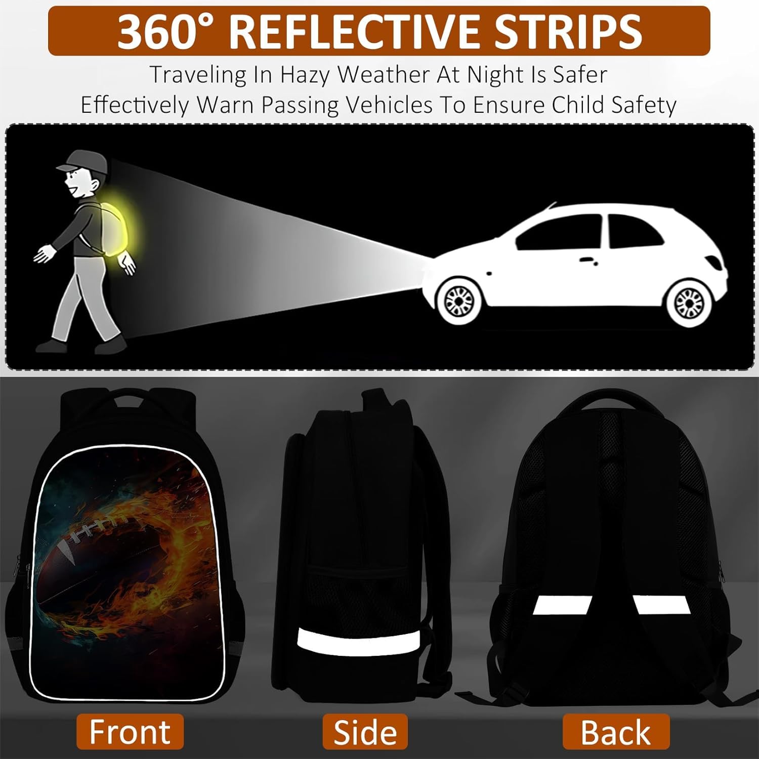 School Backpack for Boys - 4pcs American Football Boys Backpack with Lunch Box Set for Kids Children Teens Elementary Middle School - 17″ Sport Bookbag Travel Back Pack for Age 6-18