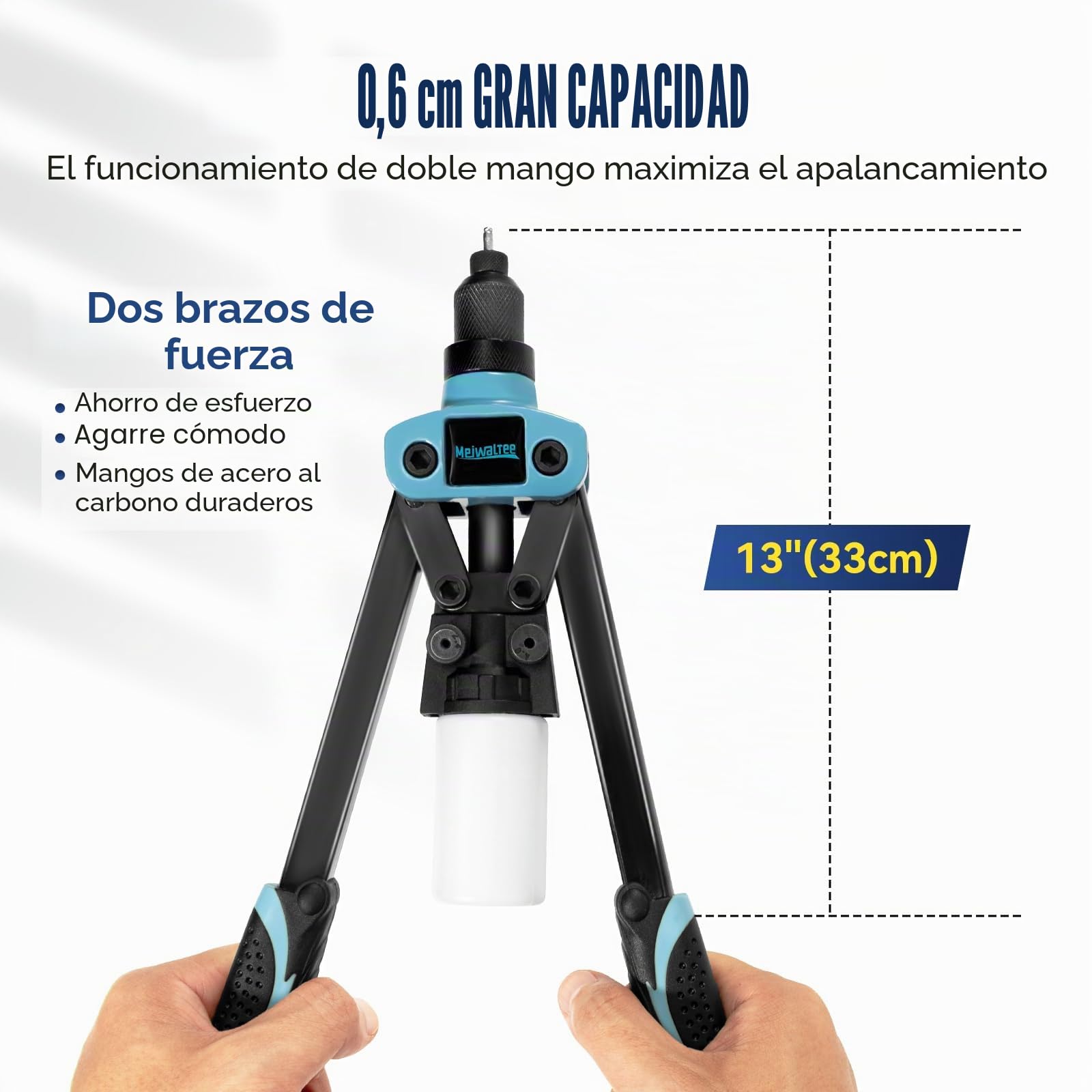 13" Remachadora Manual Profesional 5 en 1 con 100 Remaches, Pistola Remachadora con 5 Boquillas Intercambiables 6,4-2.4 MM Apta para Remaches de Acero, Acero Inoxidable y Aluminio
