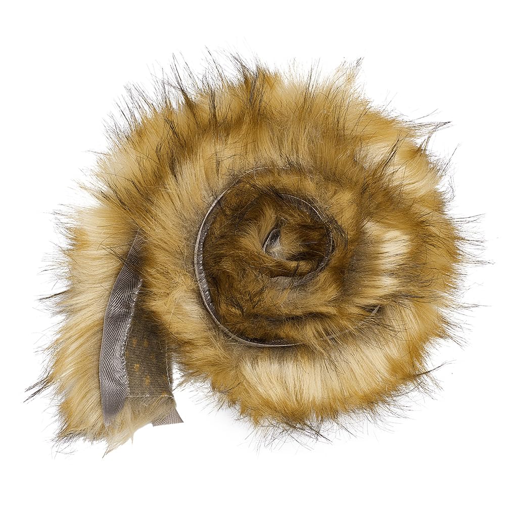 BENECREAT Dark Goldenrod Faux Fur Ribbon, 1m×50mm/39×2inch Craft Faux Fur Fabric Pre Cut Rolls, Shaggy Furry Ribbon Roll for Pillowcase, Carpet, Clothing and DIY Handicrafts