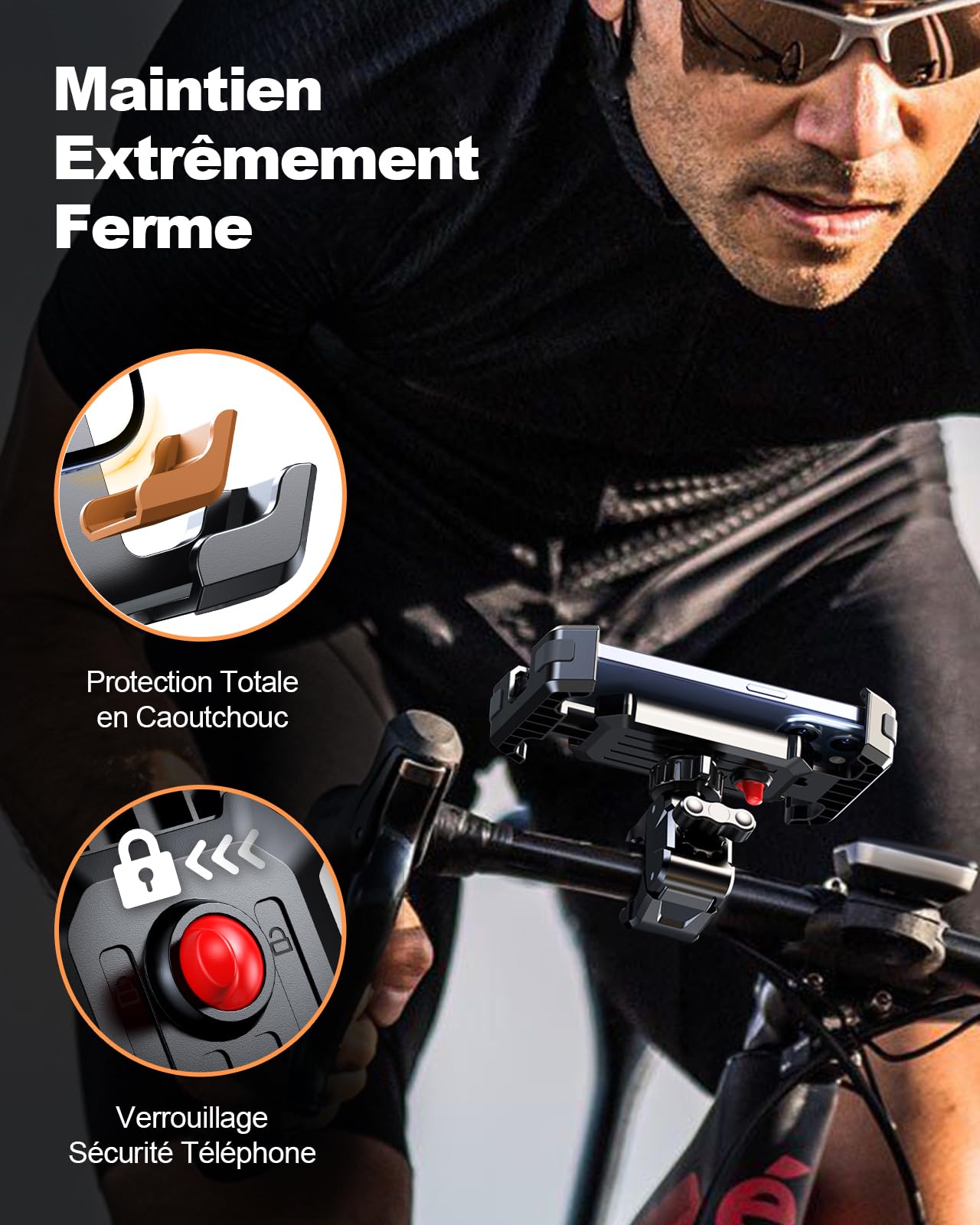 CIRYCASE Support Telephone Velo, [Installation 3s & Anti-Vibration Ultime] Support Telephone Moto, 360° Rotation & Pince de Guidon Robuste Améliorée, Porte Téléphone Vélo pour 4,7-6,8” Smartphones