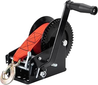 SPARKWHIZ Boat Trailer Winch 3500lbs Hand Winch Heavy Duty Hook with 33ft Red Polyester Strap Hand Crank Winch, Two Way Ratchet Boat Winch for Trailer Marine Truck ATV Boat
