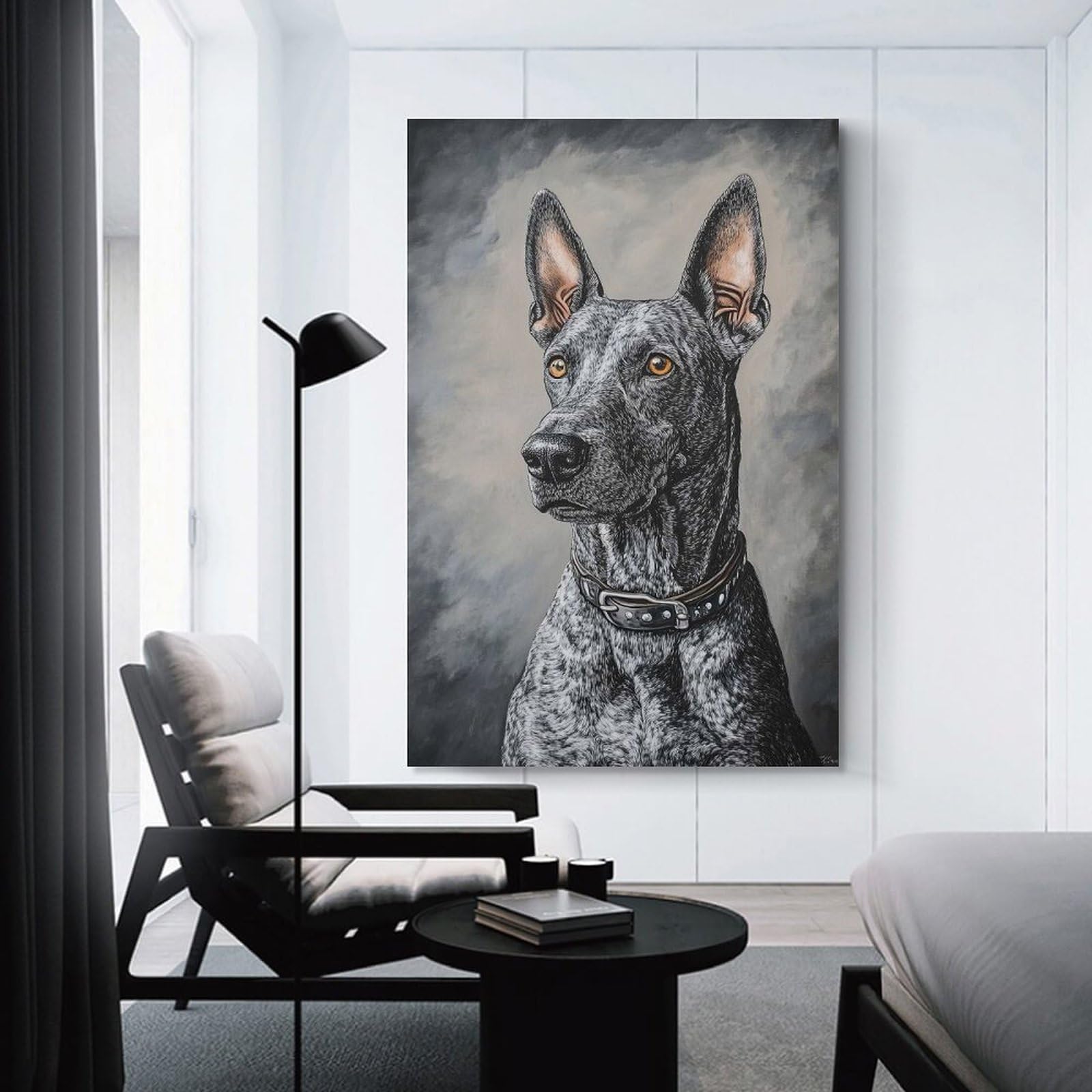 Junmoney Black And White Dog Portrait Hanging Wall Art 12x18inch(30x45cm), for New Homes, Bedrooms Or Workspaces, Thoughtful Wall Decor for Art Lovers