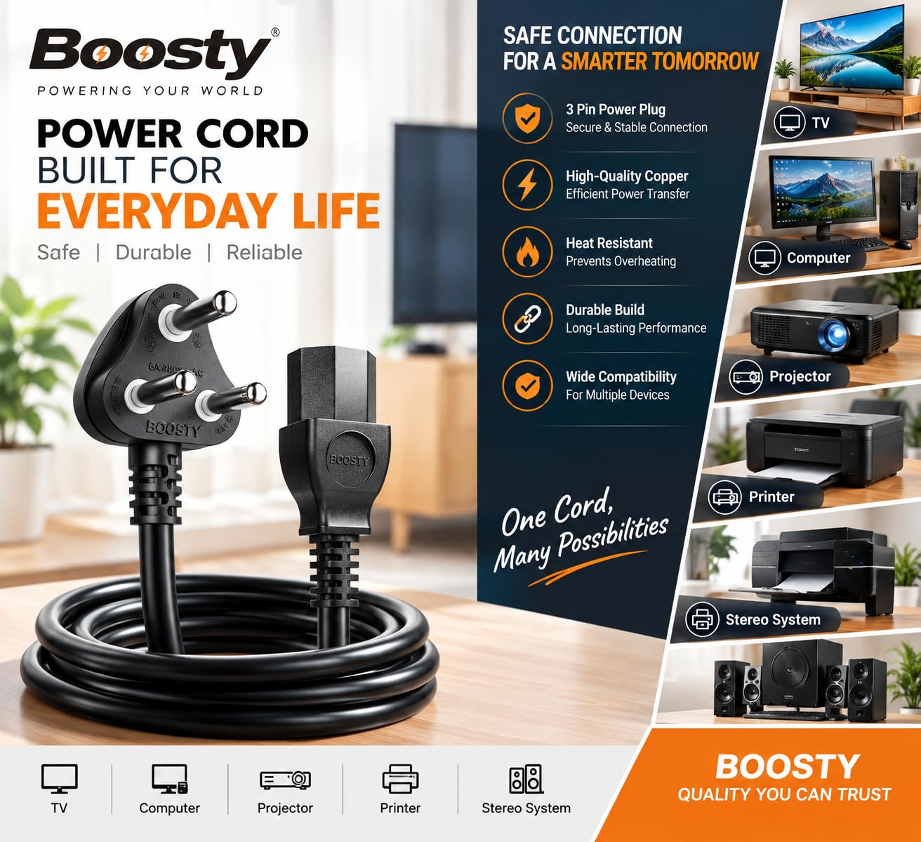Boosty 3-Pin Power Cable - 10 Meter -3 Boosty 3-Pin Power Cable - 10 Meter -3