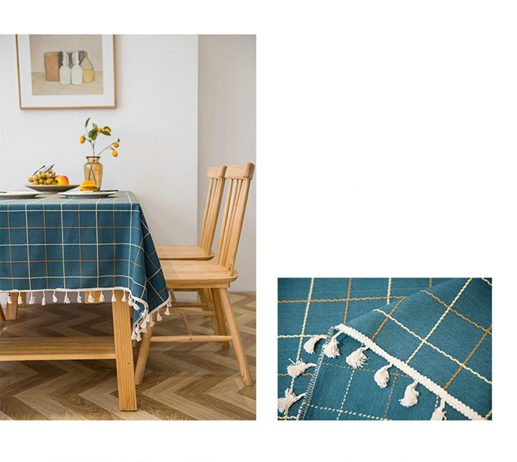 Gualiy Tovaglia Poliestere Cucina, Tovaglie Cucina 140 x 220cm Rettangolare Tovaglia Antiscivolo Cucina Reticolo Geometrico con Nappe Tovaglia per Sala da Pranzo, Verde