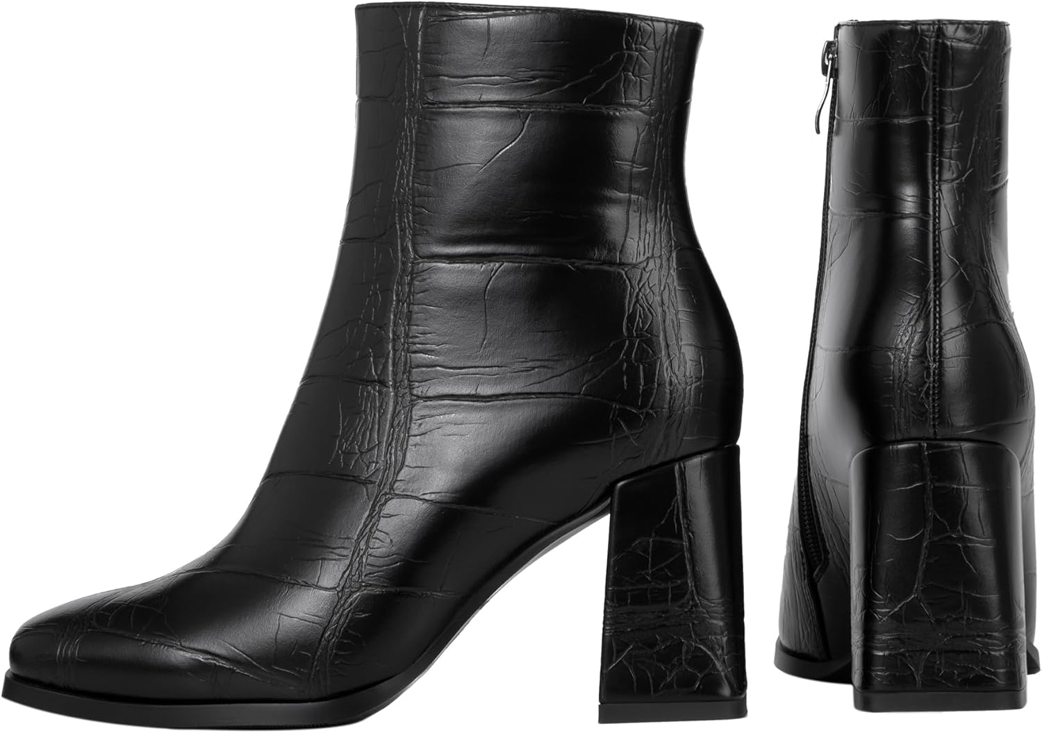 Wetviro Womens Square Toe Ankle Boots Chunky Block Heel Short Boots for Women Mid Heel Dressy Booties Office Party Daily Wear