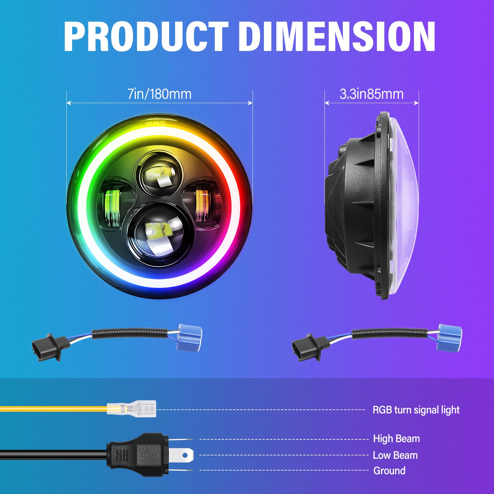 Amazon | RIGIDON 7インチ ラウンドLEDヘッドライト 2個セット、4 LED