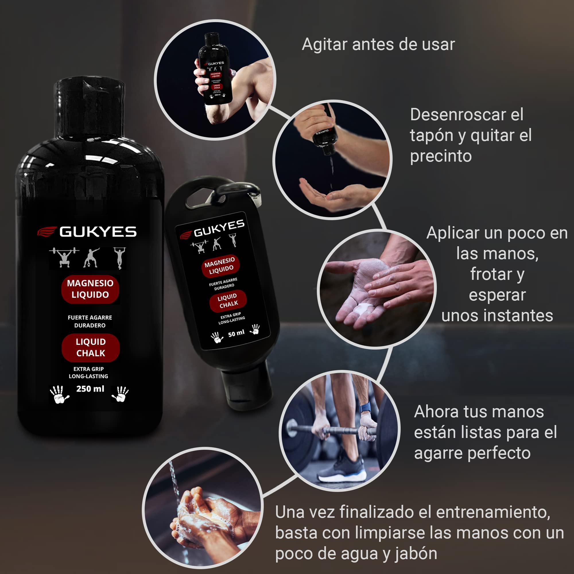 Magnesio líquido para Manos | Pack 250ml + 50ml | Escalada, Crossfit, calistenia, Gym, Pole Dance, Padel, Levantamiento de Pesas, Tenis | Liquid Chalk | Tiza líquida