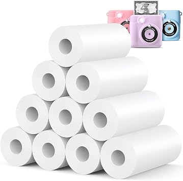 10 Rolls Kids Camera Paper Roll Refill - Yunaking Instant Print Camera for Kids Refill Print Paper Thermal Printing Papers Rolls for Most Kid Instant Cameras 57X25mm - White