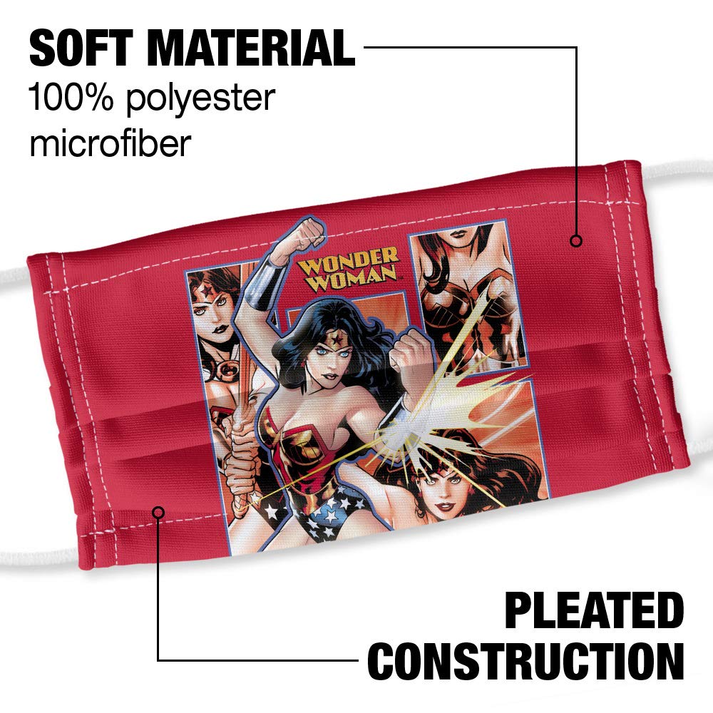 Popfunk Wonder Woman Comic Panels 1-Ply Reusable Face Mask Covering with Adjustable Nose Wire, Unisex