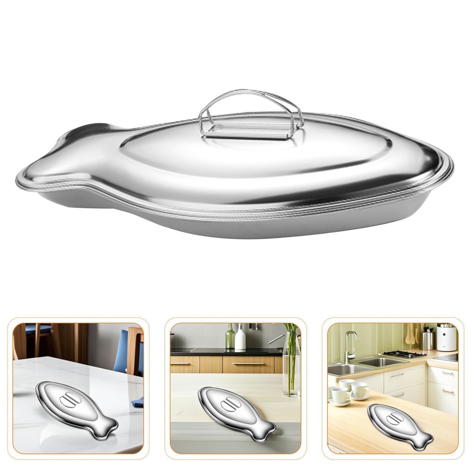 CHILDWEET Plato de Pescado Ovalado de Acero Inoxidable Plata | Ligero, Cocción sin Aceite, para Cenas Familiares y Ocasiones de Servicio en Fiestas