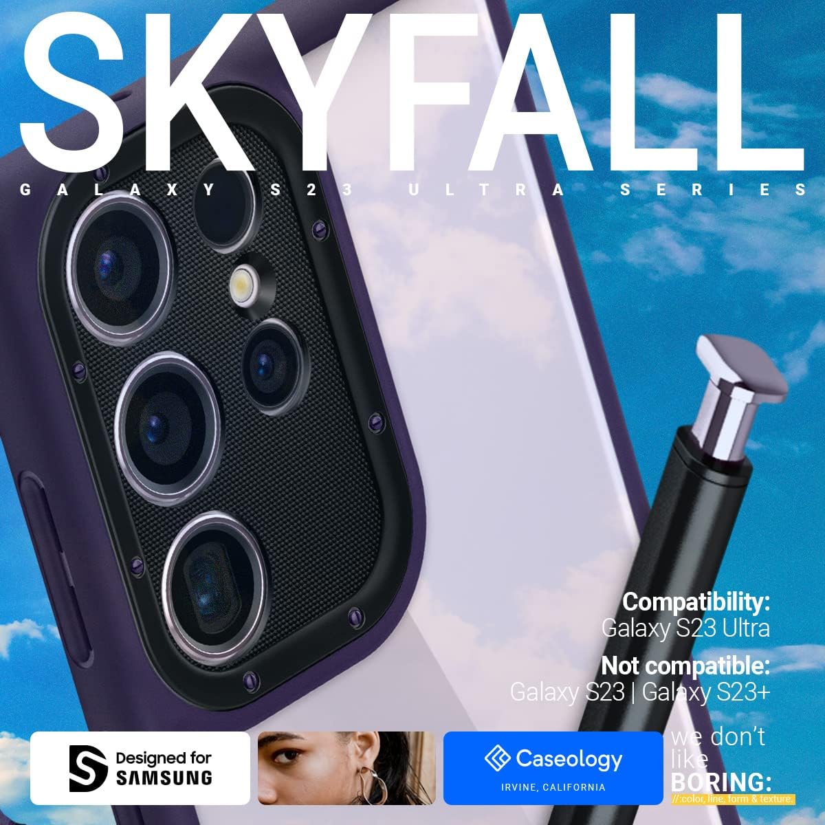 Caseology Skyfall Clear Case Compatible with Samsung Galaxy S23 Ultra Case 5G [ Ultra-Clear Anti-Yellowing ] Military Grade Drop Tested (2023) - Matte Black