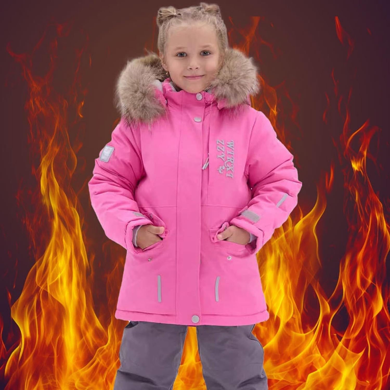 Snowsuit for Kids Boys Girls Hooded 𝗪aterproof Jacket and 𝗦𝗻ow Bib 2 Piece Winter Warm Windproof 𝗦𝗻ow Set