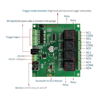 DSD TECH 4 Channels Bluetooth Relay Module for Remote Control Switch Compatible with iPhone and Android 4.3 (12V)