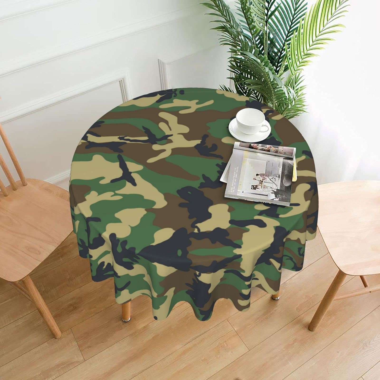 Lawenp Green Military Camo Decorative Round Table Cloths - 60 Inches in Diameter for Buffet Tables, Parties, Holiday Dinners.