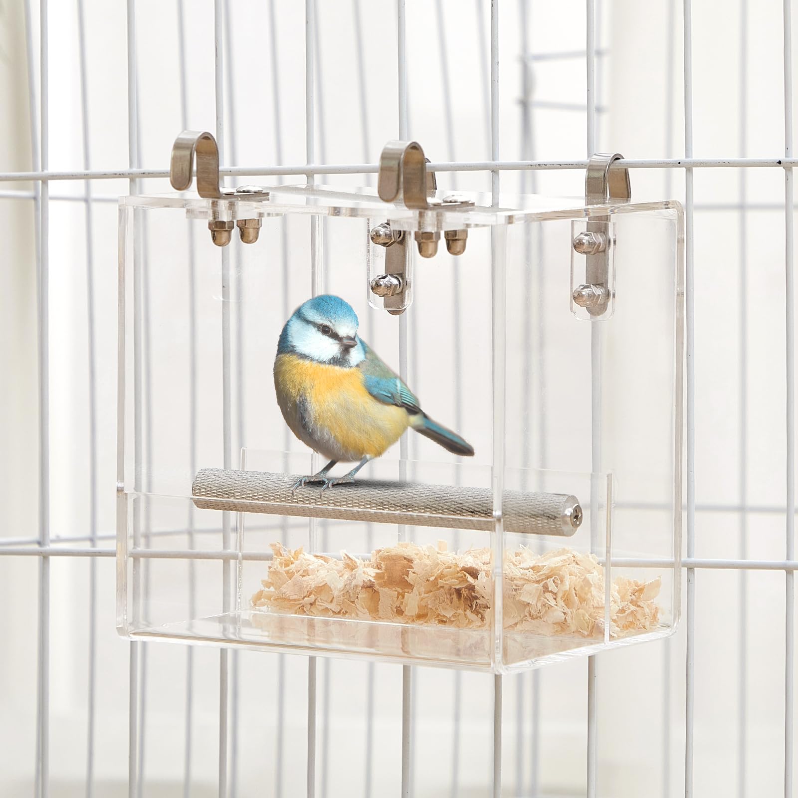 2 Pieces No Mess Bird Feeder for Cage Automatic Acrylic Bird Feeder Seed Food Catcher for Parakeet Canary Cockatiel Parrot Finch Canary 5.1 x 5.1 x 4.3 Inches - image 2