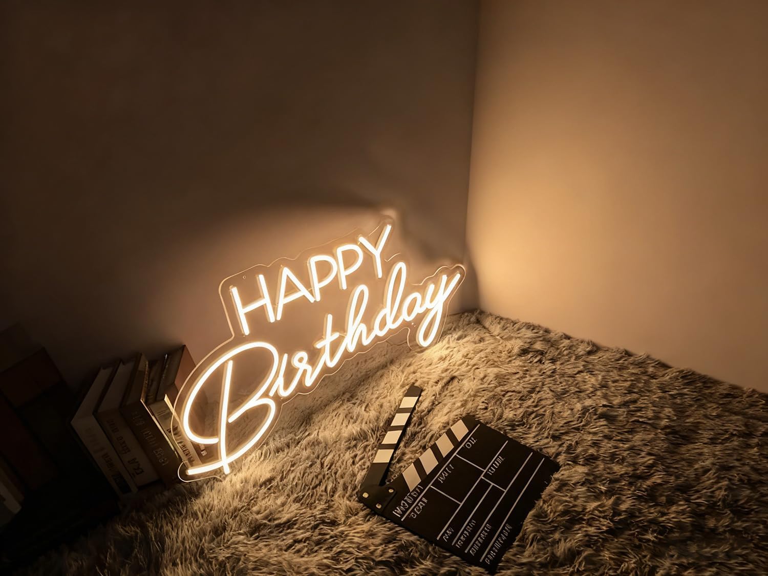 Happy Birthday LED Neon Signs Transparent Acrylic Lights Decor for Wedding Birthday Party Wall Home Bedroom Room Art Decoration with USB Light Modulator 5V
